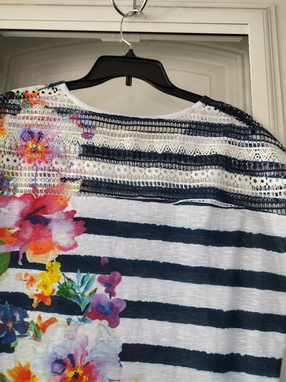 Striped Navy & White Floral Tie-Hem Top - Picture 6 of 7